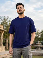 Navy Blue Solid Oversized T-Shirt For Men | Solid T-Shirt