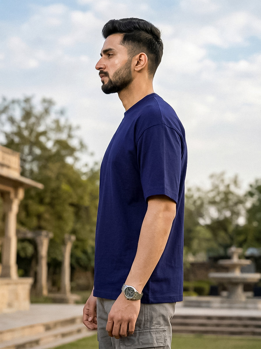 Navy Blue Solid Oversized T-Shirt For Men | Solid T-Shirt