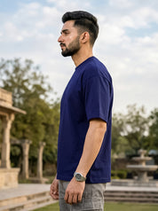 Navy Blue Solid Oversized T-Shirt For Men | Solid T-Shirt