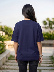 Navy Blue Solid Oversized T-Shirt For Women | Solid T-Shirt
