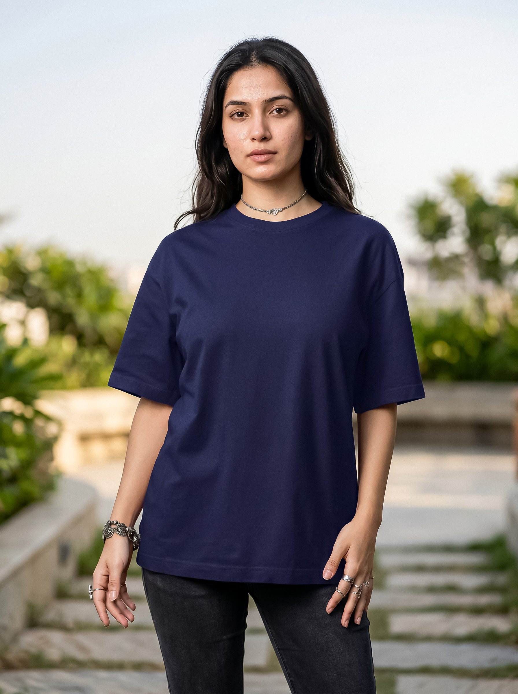 Navy Blue Solid Oversized T-Shirt For Women | Solid T-Shirt