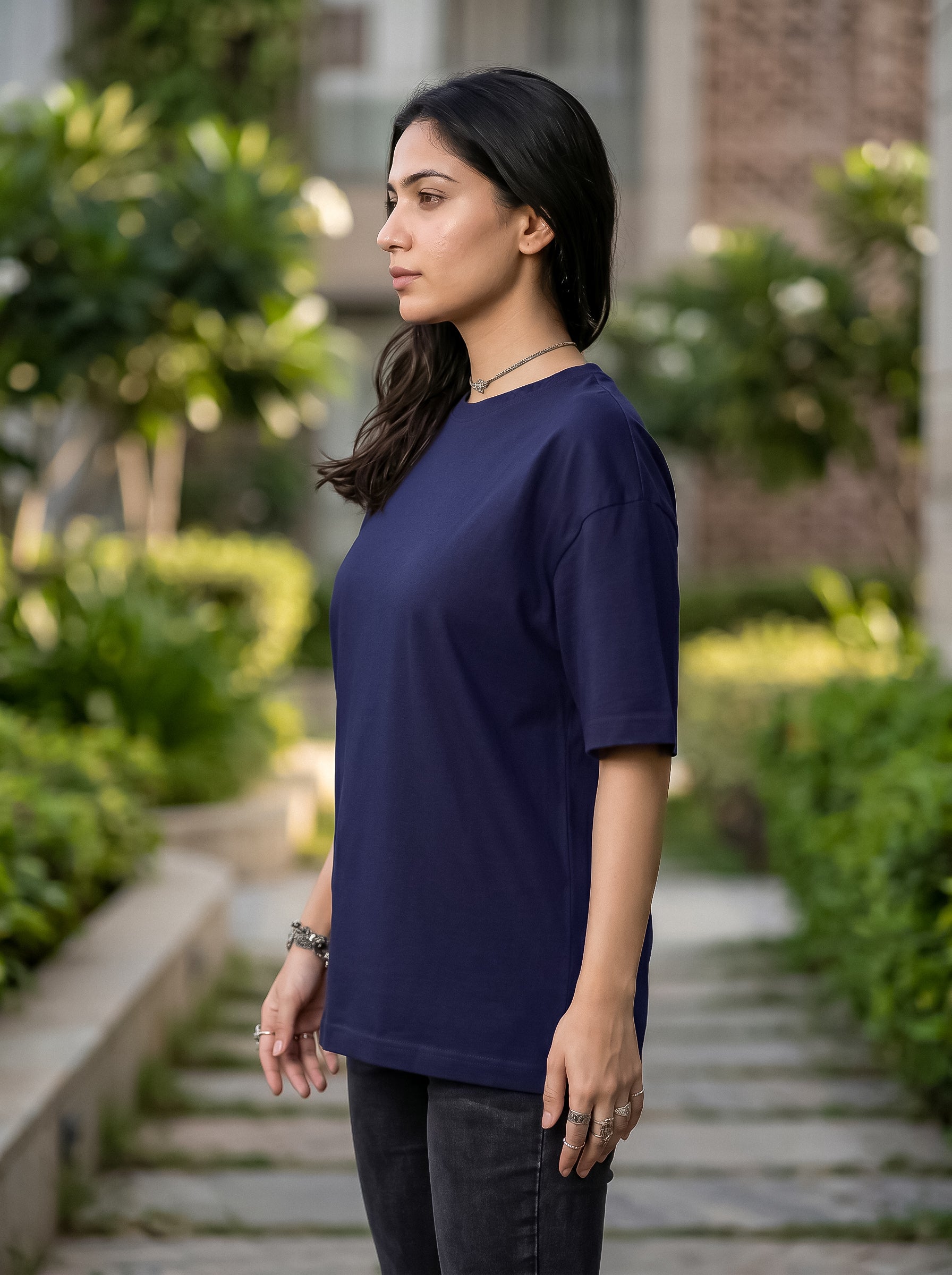 Navy Blue Solid Oversized T-Shirt For Women | Solid T-Shirt