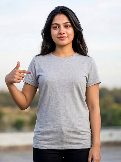 Heather Grey Regular Solid T-Shirt For Women | Solid T-Shirt