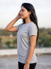 Heather Grey Regular Solid T-Shirt For Women | Solid T-Shirt