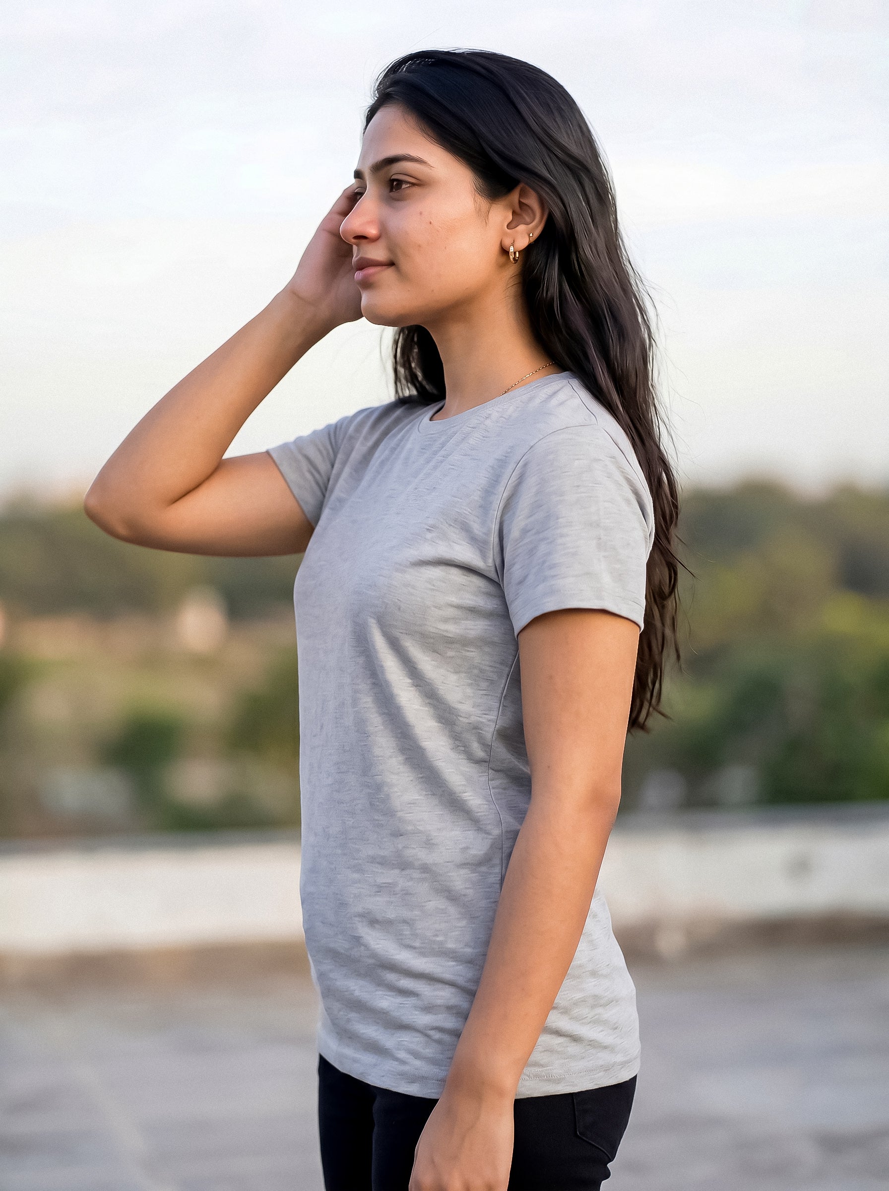 Heather Grey Regular Solid T-Shirt For Women | Solid T-Shirt