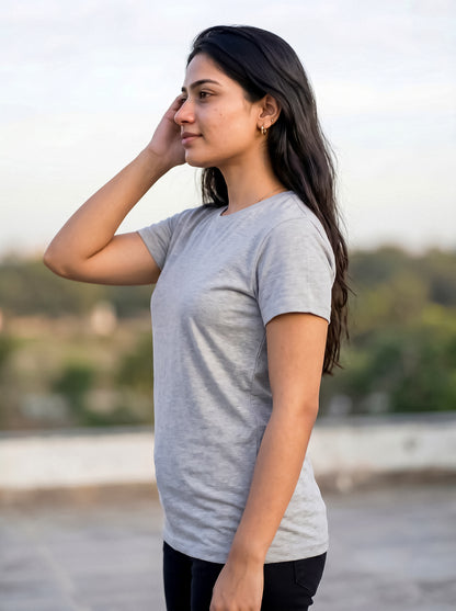 Heather Grey Regular Solid T-Shirt For Women | Solid T-Shirt