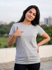 Heather Grey Regular Solid T-Shirt For Women | Solid T-Shirt