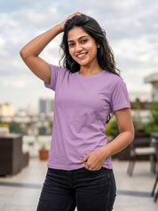 Lilac Regular Solid T-Shirt For Women | Solid T-Shirt
