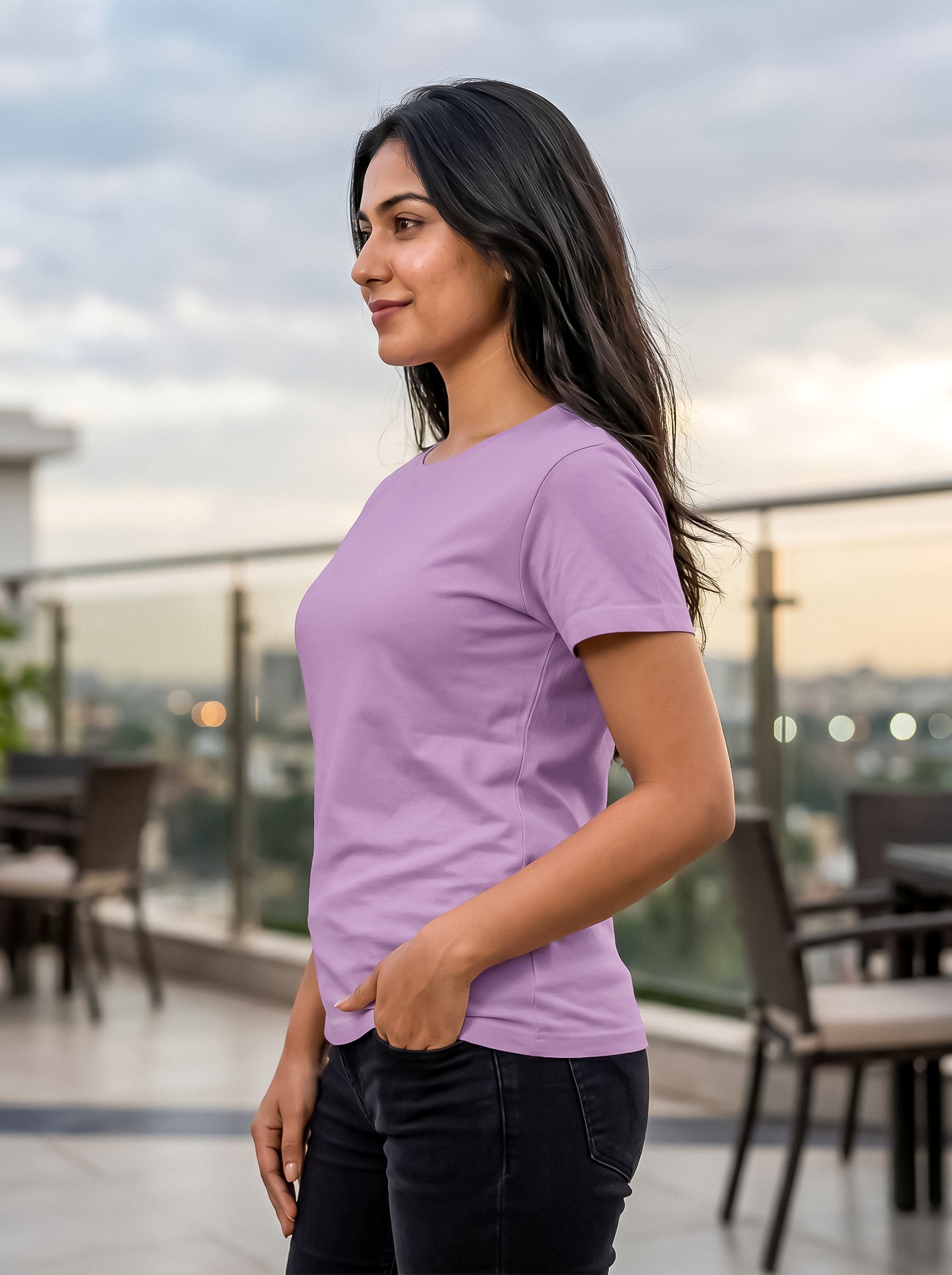 Lilac Regular Solid T-Shirt For Women | Solid T-Shirt