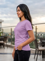 Lilac Regular Solid T-Shirt For Women | Solid T-Shirt