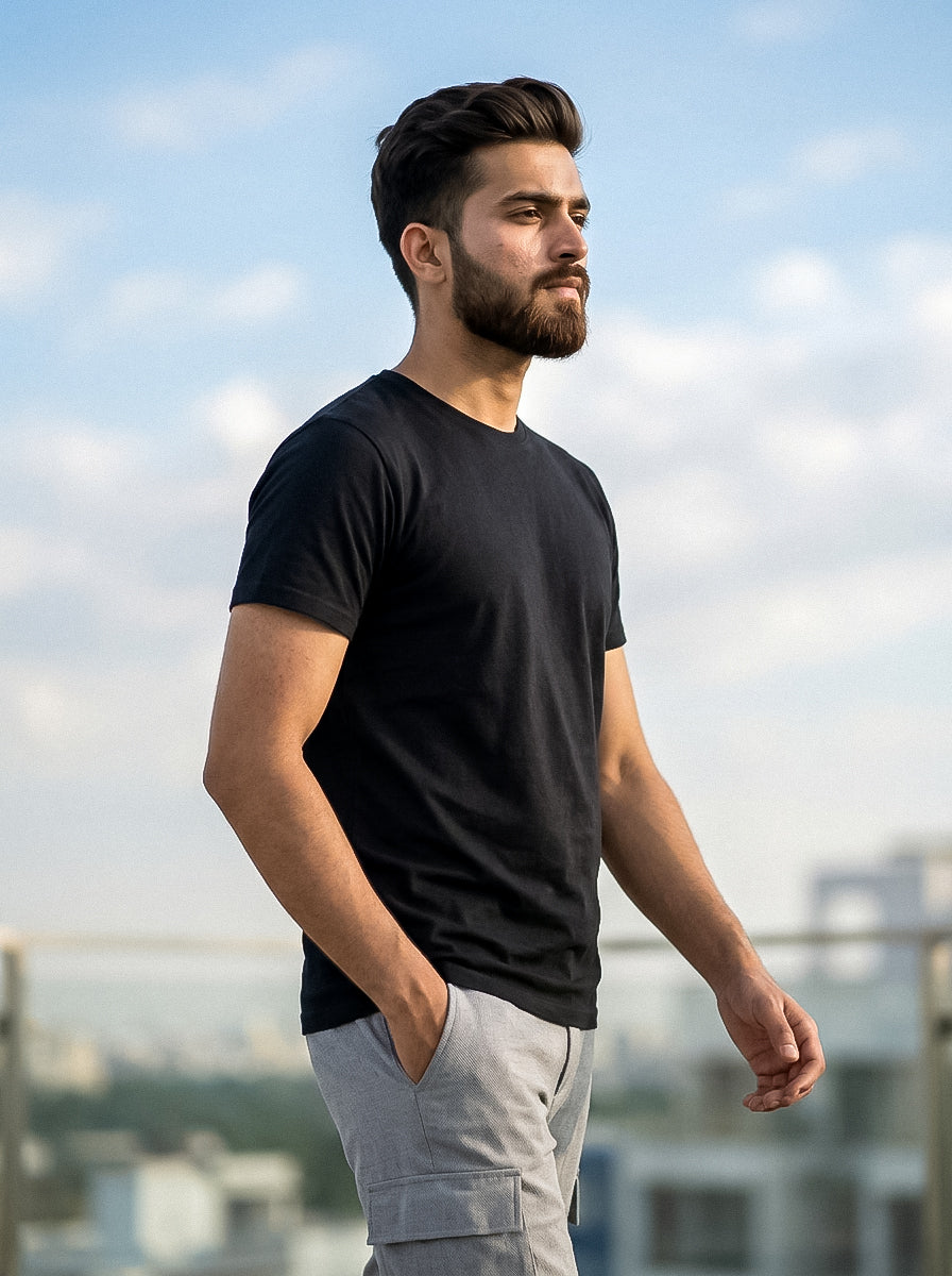Black Solid Regular T-Shirt For Men | Solid T-Shirt