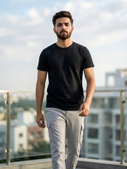 Black Solid Regular T-Shirt For Men | Solid T-Shirt