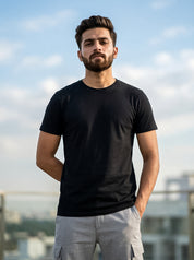 Black Solid Regular T-Shirt For Men | Solid T-Shirt