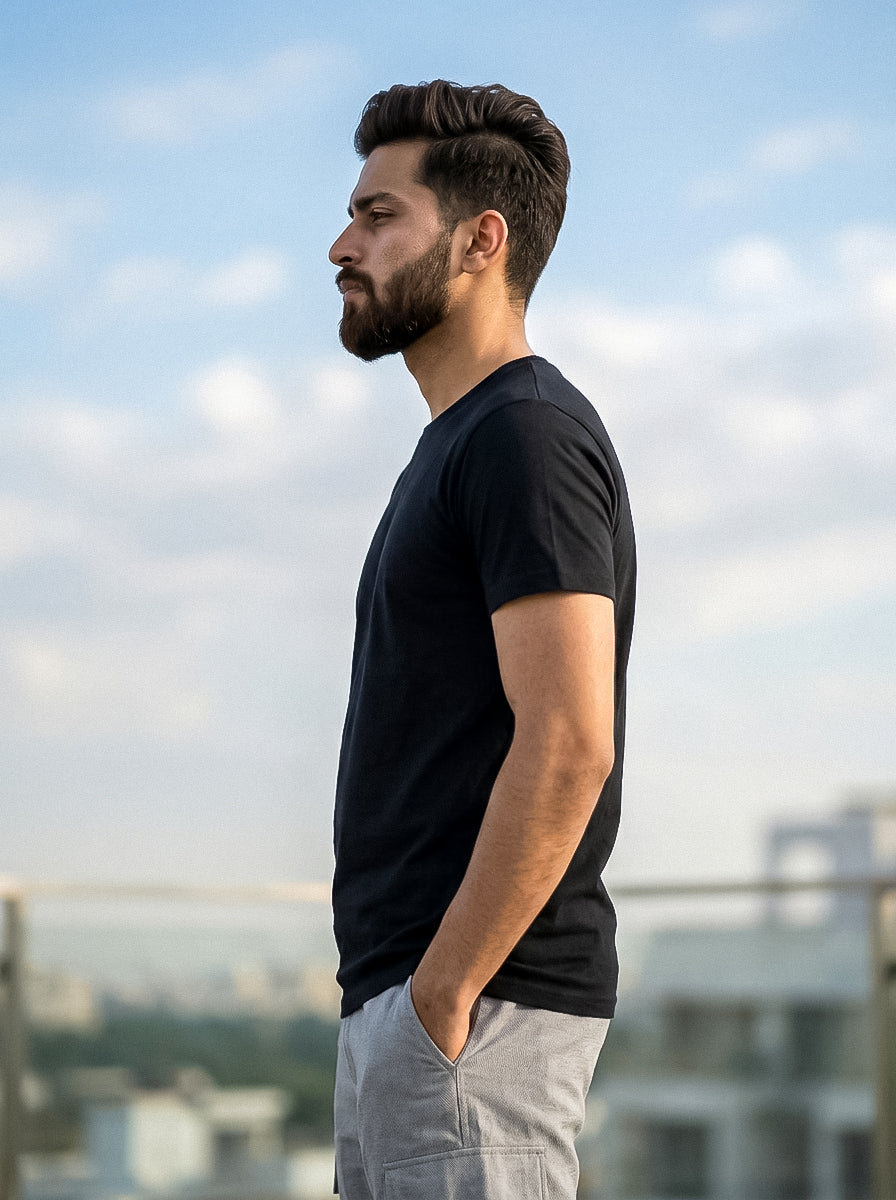 Black Solid Regular T-Shirt For Men | Solid T-Shirt