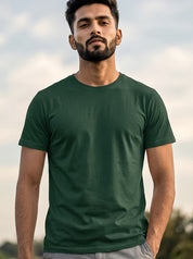 Bottle Green Solid Regular T-Shirt For Men | Solid T-Shirt