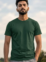 Bottle Green Solid Regular T-Shirt For Men | Solid T-Shirt
