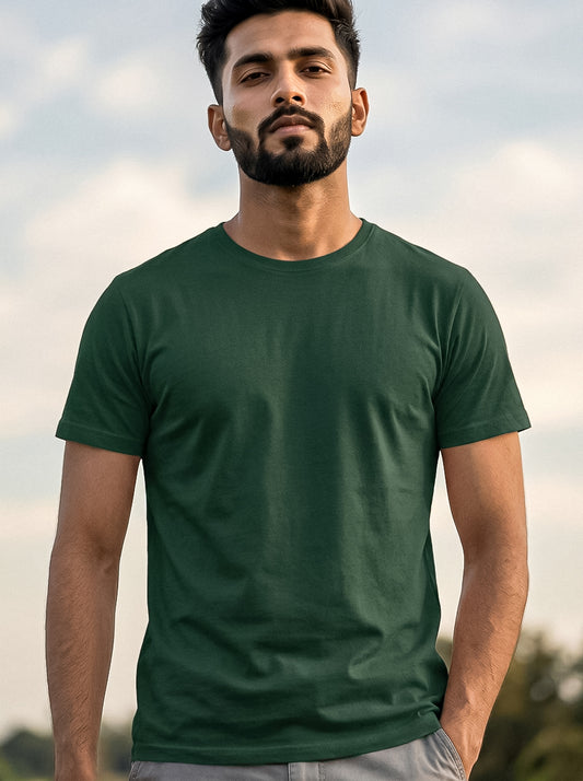 Bottle Green Solid Regular T-Shirt For Men | Solid T-Shirt