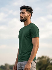 Bottle Green Solid Regular T-Shirt For Men | Solid T-Shirt