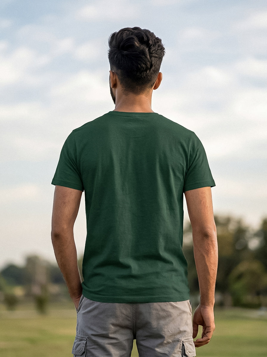 Bottle Green Solid Regular T-Shirt For Men | Solid T-Shirt