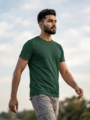 Bottle Green Solid Regular T-Shirt For Men | Solid T-Shirt