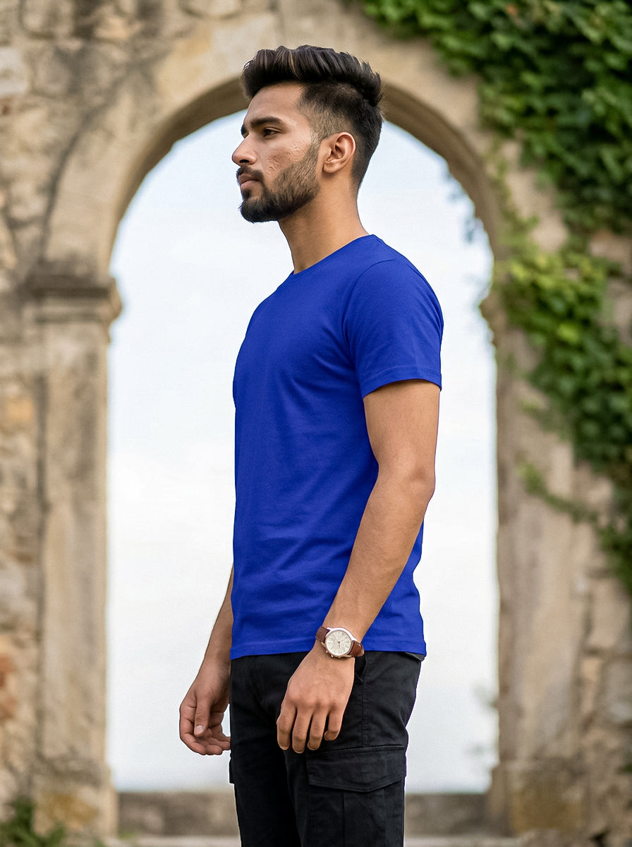 Royal Blue Solid Regular T-Shirt For Men | Solid T-Shirt