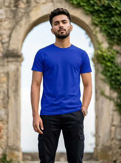 Royal Blue Solid Regular T-Shirt For Men | Solid T-Shirt