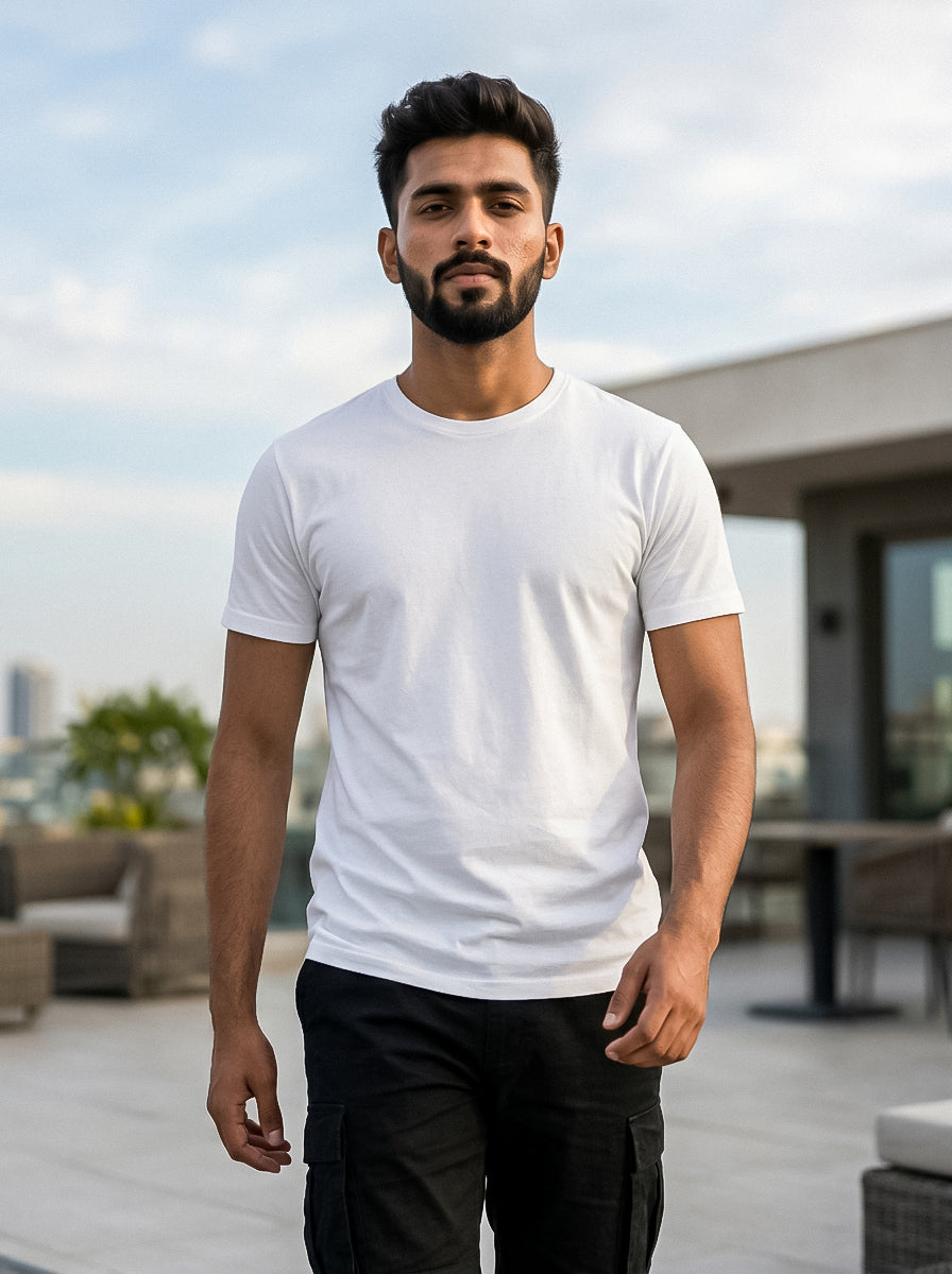 White Solid Regular T-Shirt For Men | Solid T-Shirt