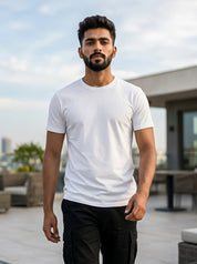 White Solid Regular T-Shirt For Men | Solid T-Shirt
