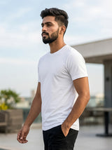 White Solid Regular T-Shirt For Men | Solid T-Shirt