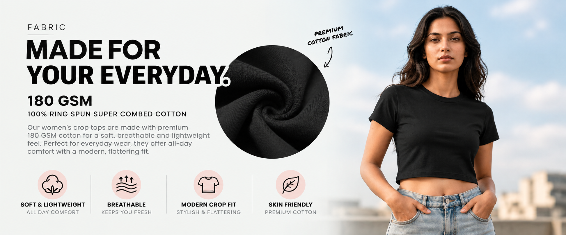 TeeFusion Women Crop Top – 180 GSM Cotton